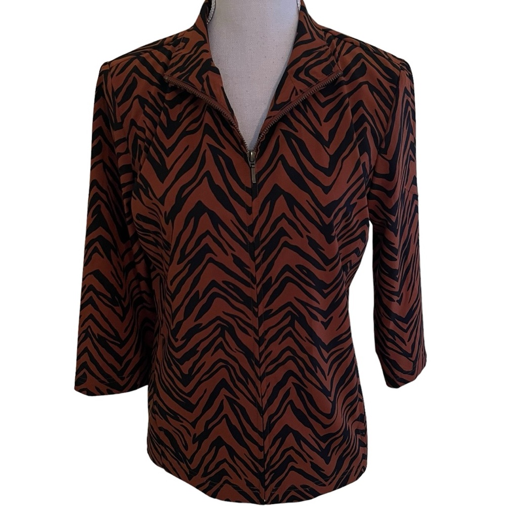Chico's Additions Rust/Black Tiger Print Zipper Front Jacket 0(4)